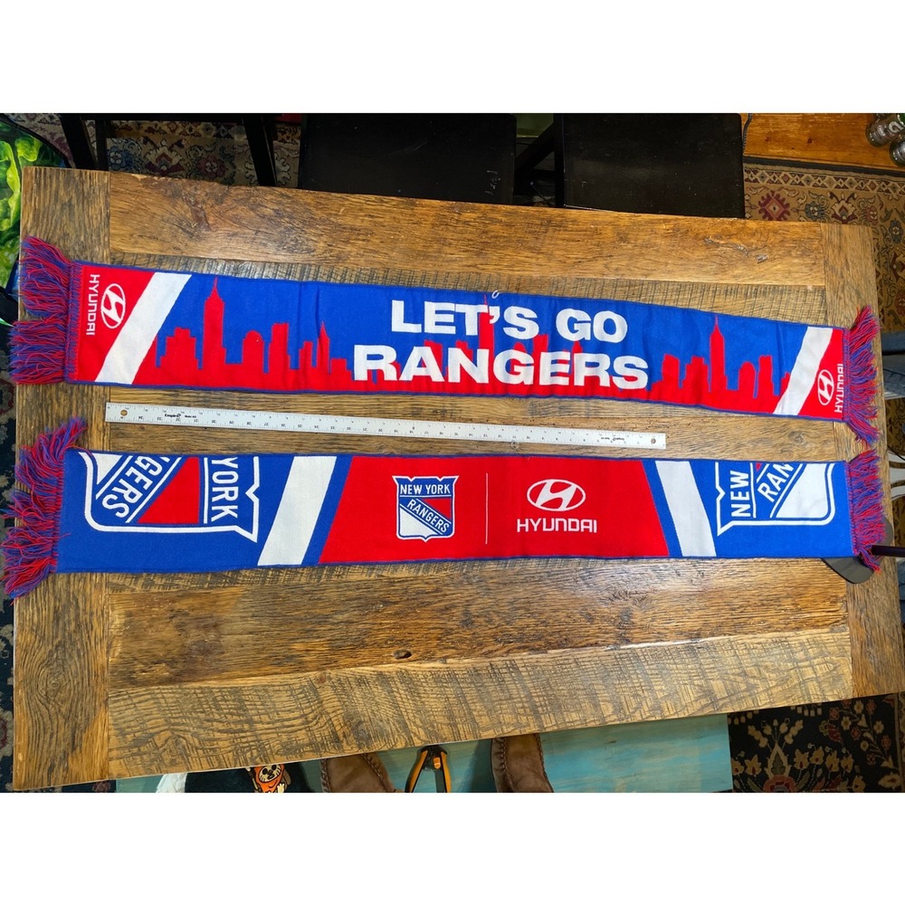 2-New York Rangers NHL Scarf Blue Red White Hyundai Promo Knit Fan Scarf Fringed